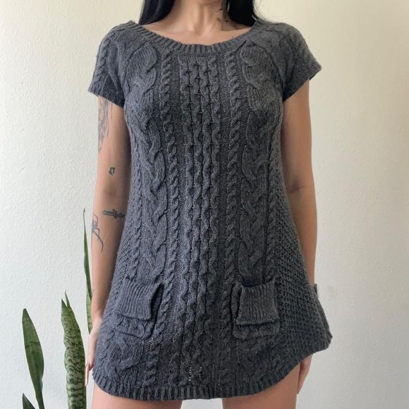 vtg dark grey So cable knit mini sweater dress - Picture 4 of 4